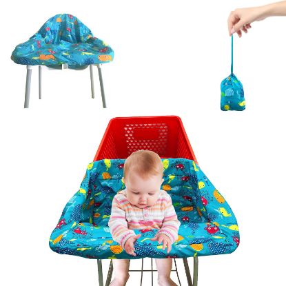 Picture of Pozico Baby Shopping Cart Cover & High Chair Cover - Machine Washable, Grocery Cart Cover with Portable Cloth Bag Included, Underwater World Blue Design
