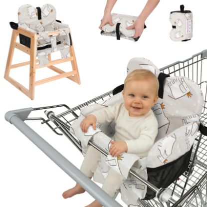 Picture of Baby Shopping Cart Seat Cover - Padded Shopping Cart Seat for Baby, High Chair Cover for Restaurant, Unisex Machine Washable Infant Toddler Cart Cover with Storage Pockets - Gray Elephant