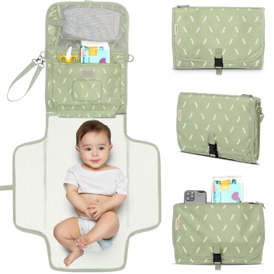 Picture of KeaBabies Portable Diaper Changing Pad, Travel, Car - Large Waterproof Baby Changing Mat, Wipeable, Padded, On The Go Travel Diaper Clutch Bag, Easy to Use Pockets for Newborn Essentials (Acacia)