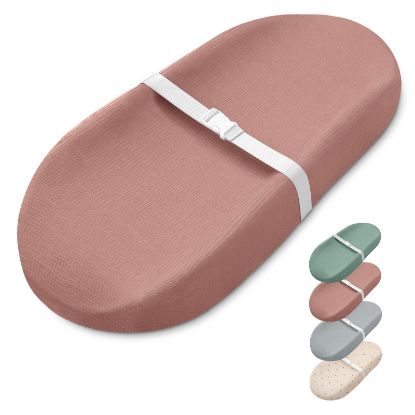 Picture of Blissful Diary Muslin Baby Changing Pad with Waterproof Lining Foam, Diaper Changing Table Pad with Cover for Dressers (Dusty Pink, Avocado)