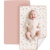 Picture of Konssy 2 Pack Waterproof Muslin Cotton Portable Changing Pad 30"x 17", Soft & Foldable Baby Changing Mat Travel Pad with Terry Backing, Shower Gift for Newborn Girls Boys (Pink,Blossom)