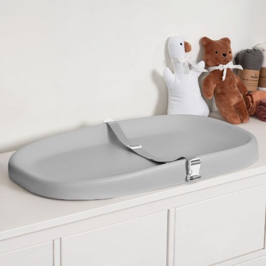 Picture of Papablic Baby Changing Pad - Soft & Wipeable Diaper Changing Table Mat for Dresser Bed Sofa, Built-in Safety Belt, Non-Slip, Waterproof, Easy to Clean - Gray, Ideal Gift for New Parents