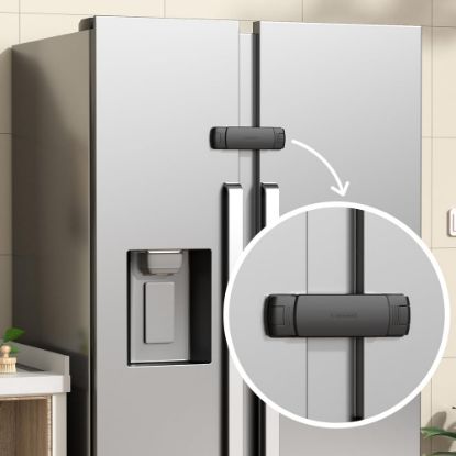 Picture of Mom's Choice Gold Awards Winner - EUDEMON 1 Pack Latest French Fridge Lock French Door Refrigerator/Freezer Lock Apply to Max 3.54"(90mm) Two Door Gap Distance for Kids & Babies,Easy to Install(Black)