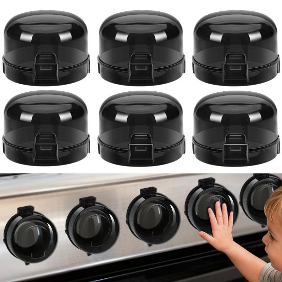 Picture of HOIGRBOM Stove Knob Safety Covers, 6 Pack Universal Gas Stove Knob Covers, Heat-Resistant Baby Proof Stove Knob Covers, Gas Stove Knob Locks for Child Safety and Pet (Black)