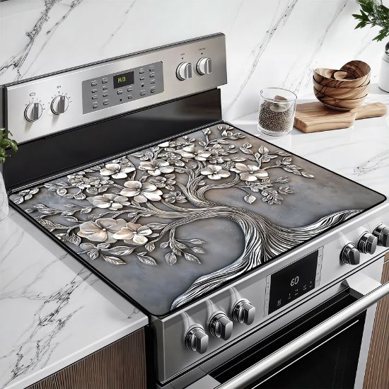 Picture of BSFHH Heat-Resistant Glass Stove Top Cover with Anti-Slip Rubber Coating - Electric Stove Protector, Scratch-Resistant, Expands Counter Space, Stylish Kitchen Decor (Tree)