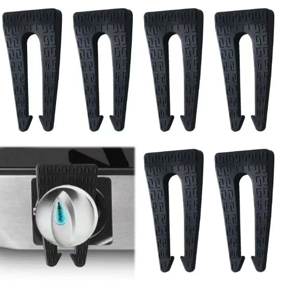 Picture of 6 Pack Gas Stove Knob Locks, Silicone Oven Knob Safety Covers Baby Proof, Gas Stove Knob Covers for Baby and Pets Safety (Black)