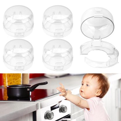 Picture of TWQA 5-Pack Stove Knob Safety Covers,Upgraded Press Gas Stove Knob Locks,Durable Design Childproof Knob Locks for Babies and Pets, Sticky and Easy to Install,Transparent