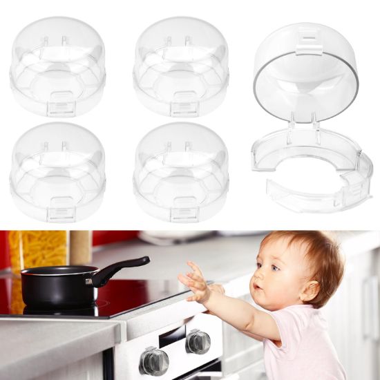 Picture of TWQA 5-Pack Stove Knob Safety Covers,Upgraded Press Gas Stove Knob Locks,Durable Design Childproof Knob Locks for Babies and Pets, Sticky and Easy to Install,Transparent