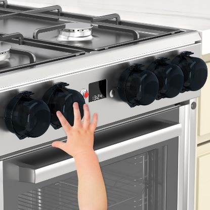 Picture of Stove Knob Covers for Child Safety,AOSITE Upgraded Gas Knob Covers for Kids Stove Guard with Strong Adhesive, 5 Pack Durable Design Childproof Oven Knob Locks for Babies and Pets,No Screws or Drill