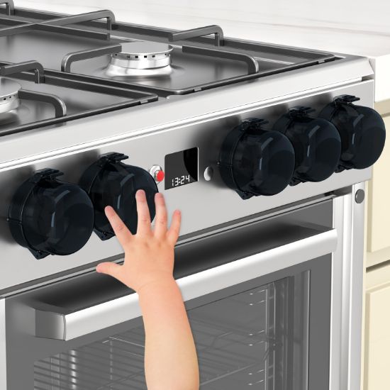 Picture of Stove Knob Covers for Child Safety,AOSITE Upgraded Gas Knob Covers for Kids Stove Guard with Strong Adhesive, 5 Pack Durable Design Childproof Oven Knob Locks for Babies and Pets,No Screws or Drill