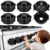 Picture of Stove Knob Safety Covers, for Knob Diameter Less Than 2.4", Dual Grip Safety Shield, Press Gas Stove Knob Locks, Creative Oven Lock Knob Covers for Child Safety, Black Color, Pack of 5