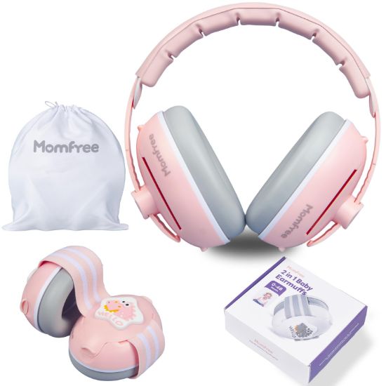 Picture of Momfree 2 in 1 Baby Ear Muffs, Noise Reduction Ear Protection Soft Earmuffs & Adjustable Headband for Newborn, Infant, Toddler (0-48 Months), Hearing Protection Headphones for Airplane Travel, Sleep