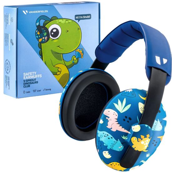 Picture of Vanderfields Premium Hearing Protection Ear Muffs - Broad Spectrum Sound Reduction 33.2dB at 2K Hz Noise Cancelling - Headset Safety Noise Cancellation - Babies and Toddlers - Dinosaur Club