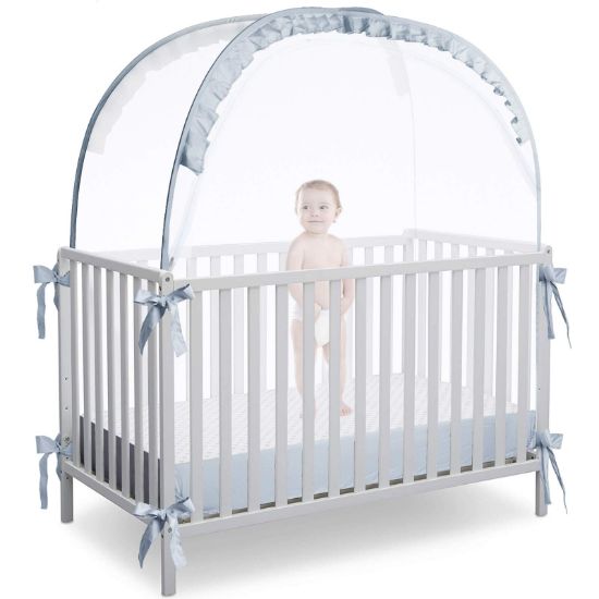 Picture of L RUNNZER Crib Tent, Crib Net to Keep Baby in, Breathable Pop Up Crib Tent Canopy Keep Baby from Climbing Out (55.2" L x 27.6" W x 51.6" H)