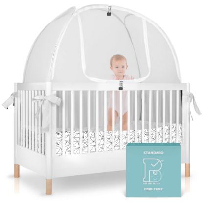 Picture of Crib Tent to Stop Baby Climbing Out - Breathable Pop-Up Crib Net to Keep Baby in, Auto-Lock Zipper for Added Safety, Easy Install Crib Cover (Fits Standard Cribs)