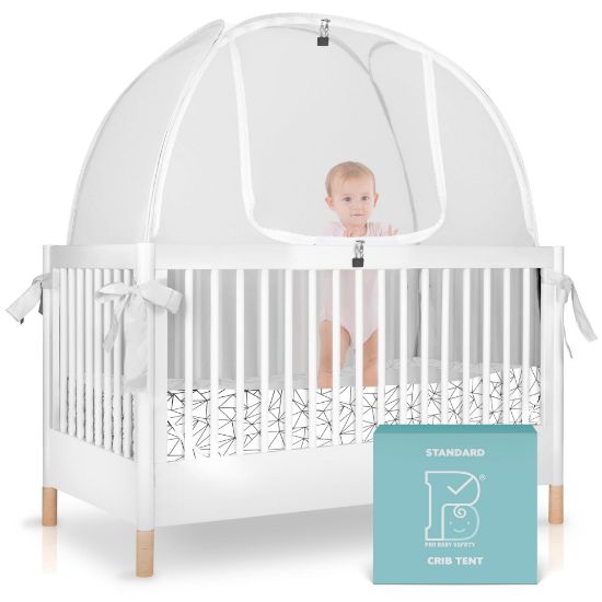 Picture of Crib Tent to Stop Baby Climbing Out - Breathable Pop-Up Crib Net to Keep Baby in, Auto-Lock Zipper for Added Safety, Easy Install Crib Cover (Fits Standard Cribs)