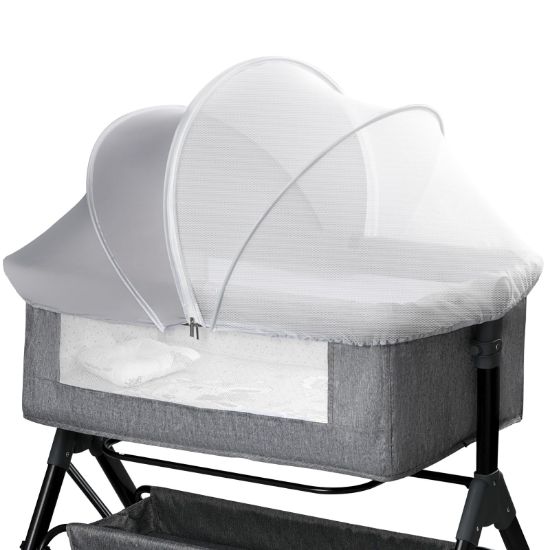 Picture of Bassinet Mosquito Net Cover - Half-Blackout Mosquito Net for Baby Crib & Bedside Sleeper, Breathable Crib net with 2-Way Zipper, Sun-Blocking Baby Mosquito Net Cover (Gray-Small)