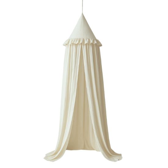 Picture of Wonder Space Kids Bed Canopy with Ruffles, Pastel Neutral Color for Boys & Girls, Frilled Cotton Tent Nursery Room Baby Crib Hanging Curtain Mosquito Netting Children Reading Nook Decoration (Ivory)