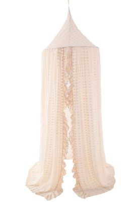 Picture of Wonder Space Elegant Kids Bed Canopy - Lace Chiffon Netting with Pom Pom, Princess Girls Fairy Dream Tent, Nursery Room Baby Crib Hanging Curtain Mosquito Net Children Reading Nook Decoration (Beige)