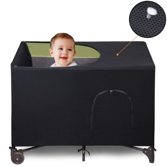 Picture of LLYWCM Crib Blackout Cover for Pack N Play - Travel Crib Cover, Breathable Baby Netting Cover/Tent for Indoor or Outdoor Portable Stretchy Blackout Tent, Net Curtains