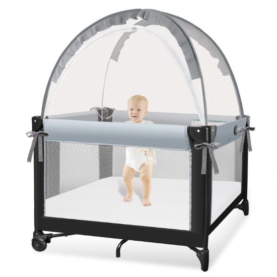 Picture of Zkaitoy Pack N Play Tent - Mini Crib Tent to Keep Baby from Climbing Out - Crib Net to Keep Baby in - Pop Up Breathable Cribs Cover - Canopy with Upgrade Strong Mesh and Durable Zipper (Gray, Small)