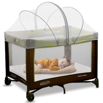 Picture of Pack and Play Cover - Mosquito Net Cover for Pack n Play/Travel Crib/Mini Crib/Playpen to Keep Cats Out - Breathable Baby Mosquito Net with 2-Way Zipper (White-Large)