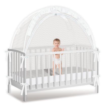 Picture of Crib Tent to Keep Baby from Climbing Out, Crib Net to Keep Baby in - Mesh Climbing Prevention, Pop Up Tent with Two-Way Self-Locking Metal Zipper (White, Large)