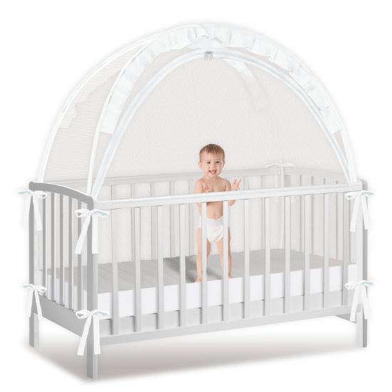 Picture of Crib Tent to Keep Baby from Climbing Out, Crib Net to Keep Baby in - Mesh Climbing Prevention, Pop Up Tent with Two-Way Self-Locking Metal Zipper (White, Large)