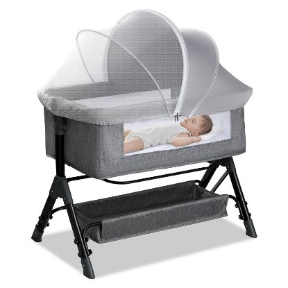 Picture of WANRU Bassinet Cover for Cats - Blackout Breathable Mosquito Net for Baby Bedside Sleepers & Travel Cribs, 2-Way Zipper Bug Canopy Tent to Block Light & Keep Cats Out (Gray-Small)