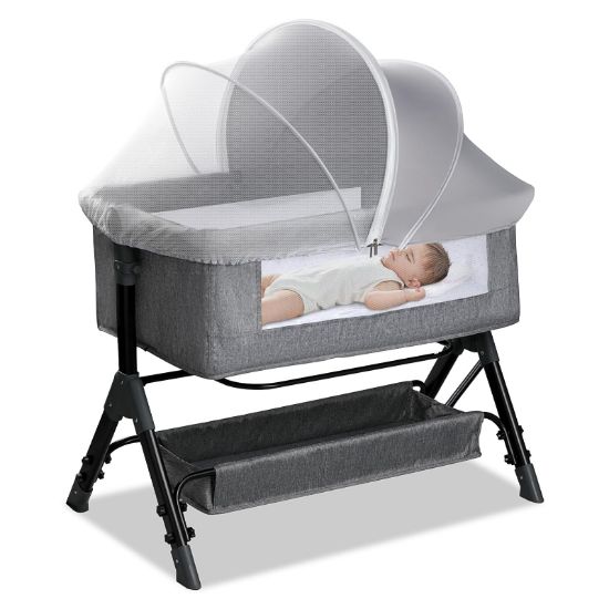 Picture of WANRU Bassinet Cover for Cats - Blackout Breathable Mosquito Net for Baby Bedside Sleepers & Travel Cribs, 2-Way Zipper Bug Canopy Tent to Block Light & Keep Cats Out (Gray-Small)