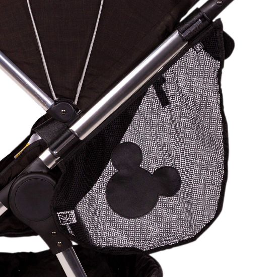 Picture of J.L. Childress Disney Baby Side Sling Stroller Cargo Net - Stroller Organizer Attachment for Storage, Mesh Bag for Baby Accessories, Universal Fit - Mickey, Black