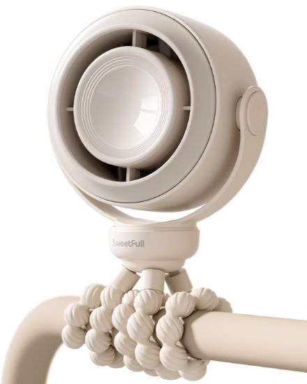 Picture of SWEETFULL Portable Stroller Fan, Pinch-Proof Baby Fan, 10H Battery, 5-Speed Quiet Mini Clip on Fan, USB-C Rechargeable with LED Display for Car Seat, Crib & Travel - Cream