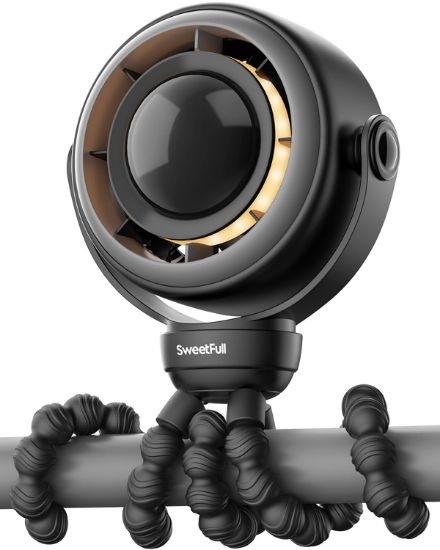 Picture of SWEETFULL Baby Stroller Fan - 4000mAh Rechargeable 4-Speed Quiet with LED Display & Night Light, Mini Portable 360 Clip On Safe Fan for Car Seat, Crib, Travel - Black