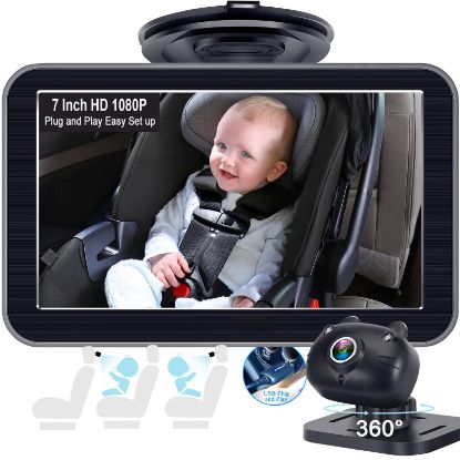 Picture of DoHonest Baby Car Camera 7-Inch: USB Plug and Play Easy Setup 360 Degree Rotating Backseat Camera Two Kids HD 1080P Rear Facing Car Seat Cameras Clear Night Vision -V9