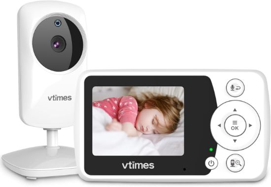 Picture of VTimes Baby Monitor with Camera and Audio, Video Baby Monitor No WiFi Night Vision 2.4" LCD Screen Portable Baby Camera Monitor Alarm Lullaby Temperature Sensor and 1000ft, Ideal for Baby/Elderly/Pet