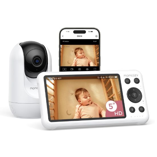 Picture of Momcozy Smart WiFi Baby Monitor with Camera and Audio, 5" 1080P Screen with Wall Mount, Motion & Cry Detection, Safe Fence,Clear Night Vision, 5000mAh Battery, 2-Way Talk, Photo & Video Recording,BM04