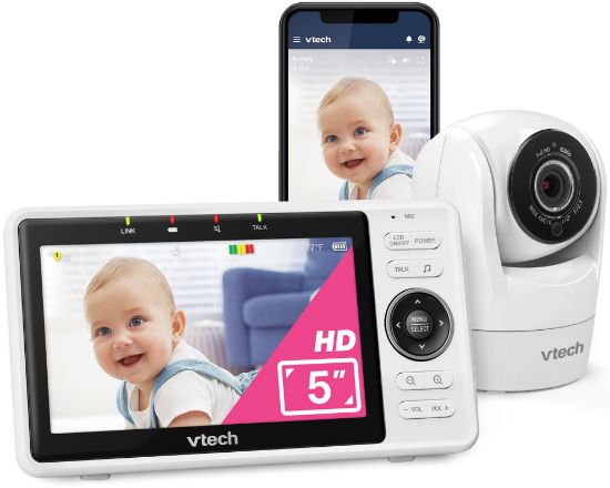Picture of VTech VM901 Smart WiFi Baby Monitor with 1080p FHD Camera and 5" HD IPS Display, Free App, Remote Pan Tilt Zoom, Night Vision, Motion Detection Alerts