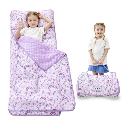 Picture of Lasoftan Toddler Nap Mat with Pillow and Blanket, Extra Large Rolled Napping Mats,Toddler Nap mats for Boys Girls, Kids Sleeping Mat for Daycare, Preschool Travel Camping, Rainbow