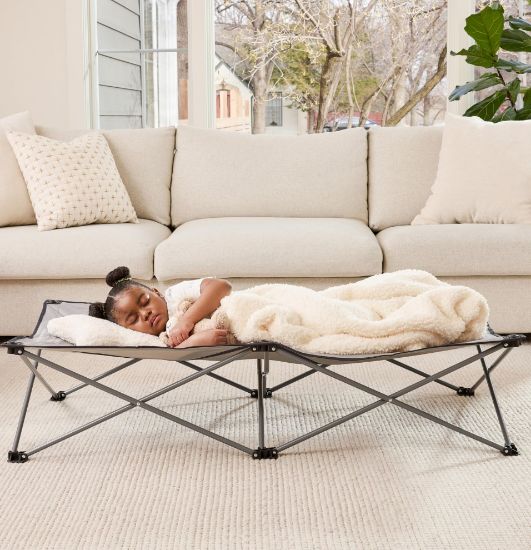 Picture of Regalo Extra Long My Cot Portable Toddler Bed, Foldable Kids Travel Bed & Camping Cot for Ages 2-8, Indoor/Outdoor, Extra Large 54 x 28 x 12, Supports up to 80 lbs, Gray