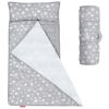 Picture of Moonsea Toddler Nap Mat with Pillow and Fleece Minky Blanket Grey, Lightweight and Soft Perfect for Toddlers Preschool, Daycare, Travel Sleeping Bag for Girls, 21" x 50" Fit on a Standard Cot