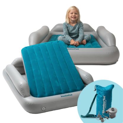 Picture of SlumberPod SlumberTot Inflatable Toddler Travel Bed - Portable Kids Air Mattress with Safety Bumpers - Perfectly Sized Ideal for Travel or Home Use - Includes Electric Pump