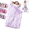 Picture of Nap Mat with Pillow Blanket Set: Purple Pink Unicorn Sleeping Mats for Toddler Kids - Thick Large Roll up Slumber Bag for Daycare Preschool Kindergarten Boys Girls