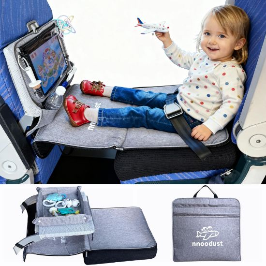 Picture of NNOODUST Toddler Airplane Bed for Toddler with Tray Cover Can Turn into Bag, Toddler Airplane Seat Extender for Kids, Baby Airplane Bed Baby Travel Essentials for Flying, Toddler Travel Bed