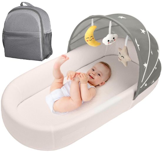 Picture of Portable Baby Bassinet- Travel Bassinet for Newborn and Infant, Suitable for Indoor & Outdoor Carry, Lightweight Foldable Washable, Portable Bassinet for Baby Travel, Portable Travel Bassinet, Grey
