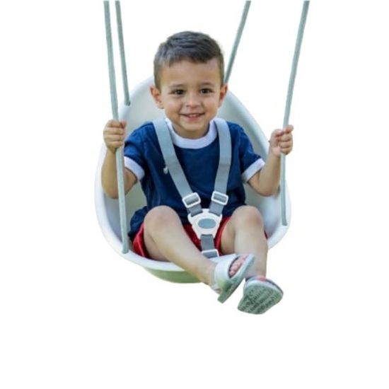 Picture of Swurfer Coconut Toddler Swing Comfy Baby Outdoor, 3- Point Adjustable Safety Harness, Secure, Safe Quick Locking System, Blister-Free Rope, Easy Installation, Ages 9 Months and Up, Ivo, White
