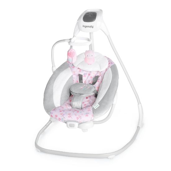 Picture of Ingenuity SimpleComfort Lightweight Compact 6-Speed Multi-Direction Baby Swing, Vibrations & Nature Sounds, 0-9 Months 6-20 lbs (Pink Cassidy)