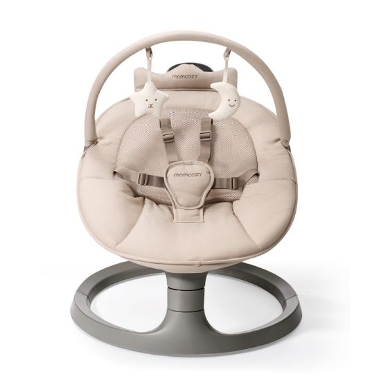 Picture of Momcozy 2-in-1 Electric Baby Swing, Dual-Arm Support System & Parent-Inspired Motions, Convertible to Toddler Seat up to 66 lbs, Adjustable Height, Lightweight, Khaki