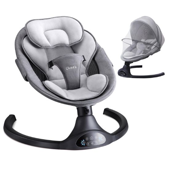 Picture of LAREX Baby Swing Infant Swing Electric Toddler Baby Rocker Portable for Newborn Boy Girl, 5 Sway Speeds with Remote Control, 10 Preset Melodies and Bluetooth, 0-6 Months Max 20 Lbs (Black)