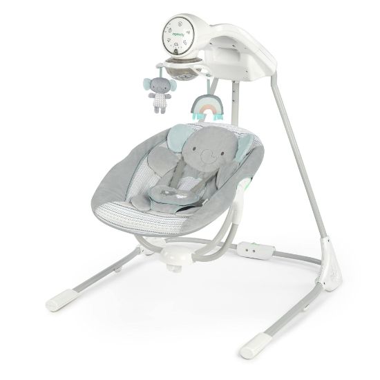 Picture of Ingenuity InLighten 5-Speed Baby Swing - Swivel Infant Seat, 5 Point Safety Harness, Nature Sounds, Lights - Van Elephant