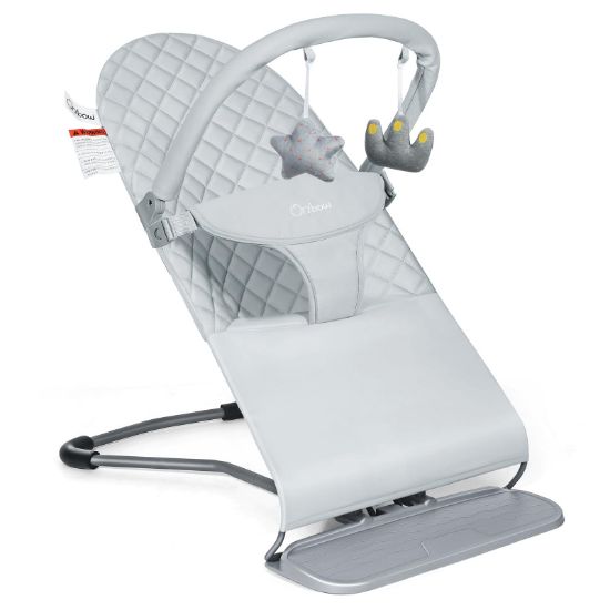 Picture of Orzbow Portable Baby Bouncer, Foldable Baby Bouncer Seat with Removable Play Bar, 3 Recline Positions, Infant, 0-12 Months Up to 20 lbs, Ergonomic Design, Easy to Assembly, Grey